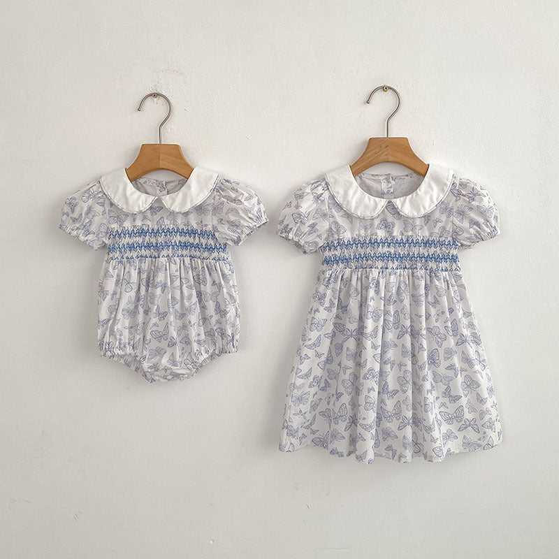 Summer Girls Arrival Butterfly Pattern Short Sleeves Onesies and Girls’ Dress – Princess Sister Matching Set, MyKids-USA®, Baby & Toddler Dresses, MyKids-USA -  -  -  -  -  -  - 