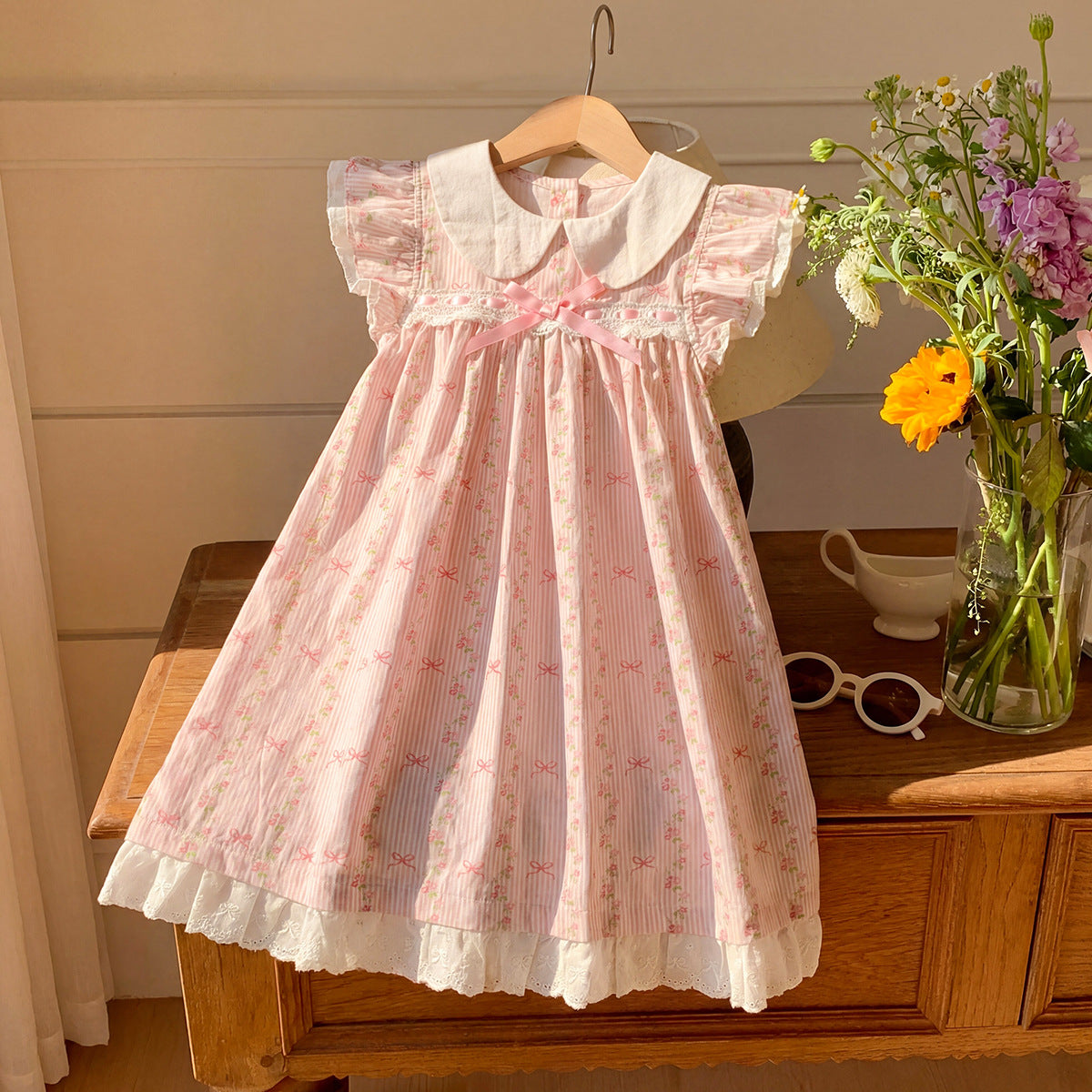 Summer New Arrival Baby Girls Fly Sleeves Flowers and Striped Pattern Dress, MyKids-USA®, Baby & Children's Dresses, MyKids-USA® -  -  -  -  -  -  - .