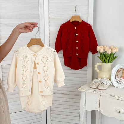 Arrival Autumn Baby Girls Geometric Hollow-out Pattern Long Sleeves Cardigan and Strap Onesies – Knitted Clothing Set, MyKids-USA®, Baby & Toddler Outfits, MyKids-USA -  -  -  -  -  -  - 