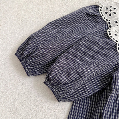 Lace Collar Grid Pattern Long Sleeve Bodysuit OR Dress For Toddler, MyKids-USA®, Baby & Toddler Outfits, MyKids-USA -  -  -  -  -  -  - 