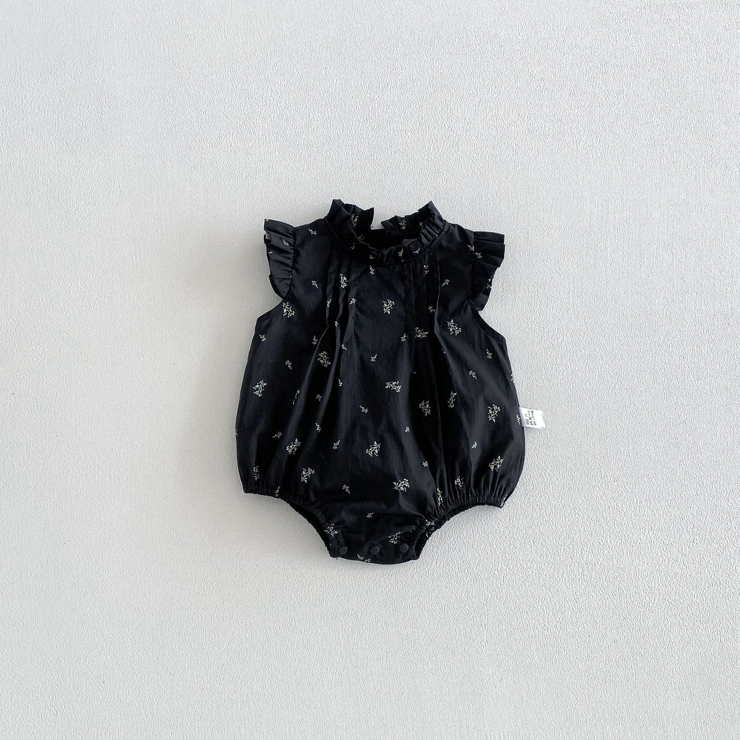 Summer Arrival Baby Girls Fly Sleeves Ruffle Neck Floral Bodysuit, MyKids-USA®, Bodysuits, MyKids-USA - Size/Age - 66 (3-6M) - Color - Black -  -  - TR2603192359-A.