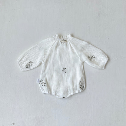Summer and Spring Arrival Baby Girls Long Sleeves Lace Trim Collar Floral Bodysuit