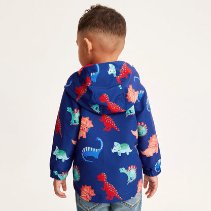 European And American Style Boys’ Outerwear: Hooded Zip-Up Cartoon Coat With Long Sleeves For Children