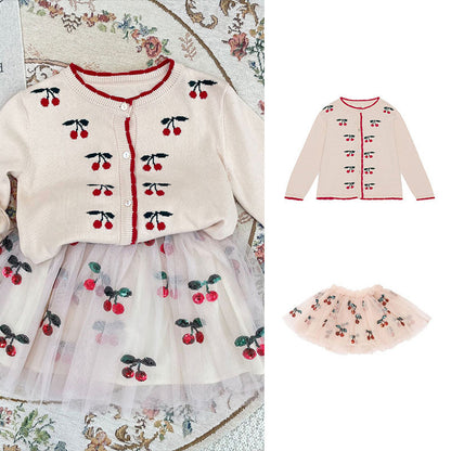 Cherry Embroidered Design Cute Cardigan