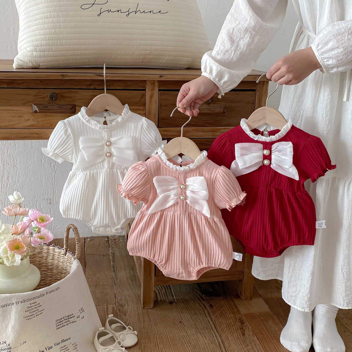 Summer Arrival Baby Girls Short Sleeves Ruffle Neck Color Patchwork Bodysuit, MyKids-USA®, Baby One-Pieces, MyKids-USA -  -  -  -  -  -  - .