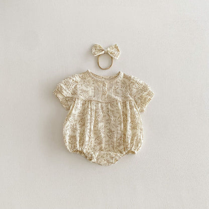 Summer Arrival Baby Girls Short Sleeves Vintage Floral Bodysuit, MyKids-USA®, Bodysuits, MyKids-USA - Size/Age - 66 (3-6M) - Color - Apricot -  -  - TR2603152325-A.