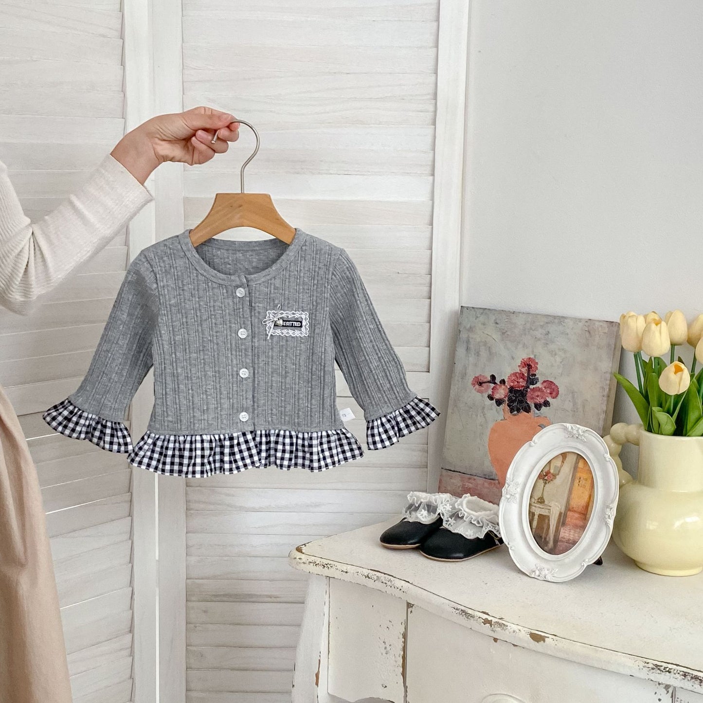 Spring Arrival Baby Girls Color Patchwork Long Sleeves Single Breasted Top, MyKids-USA®, Baby & Toddler Tops, MyKids-USA - Size/Age - 73 (6-9M) - Color - Grey -  -  - TR2601181743-A.