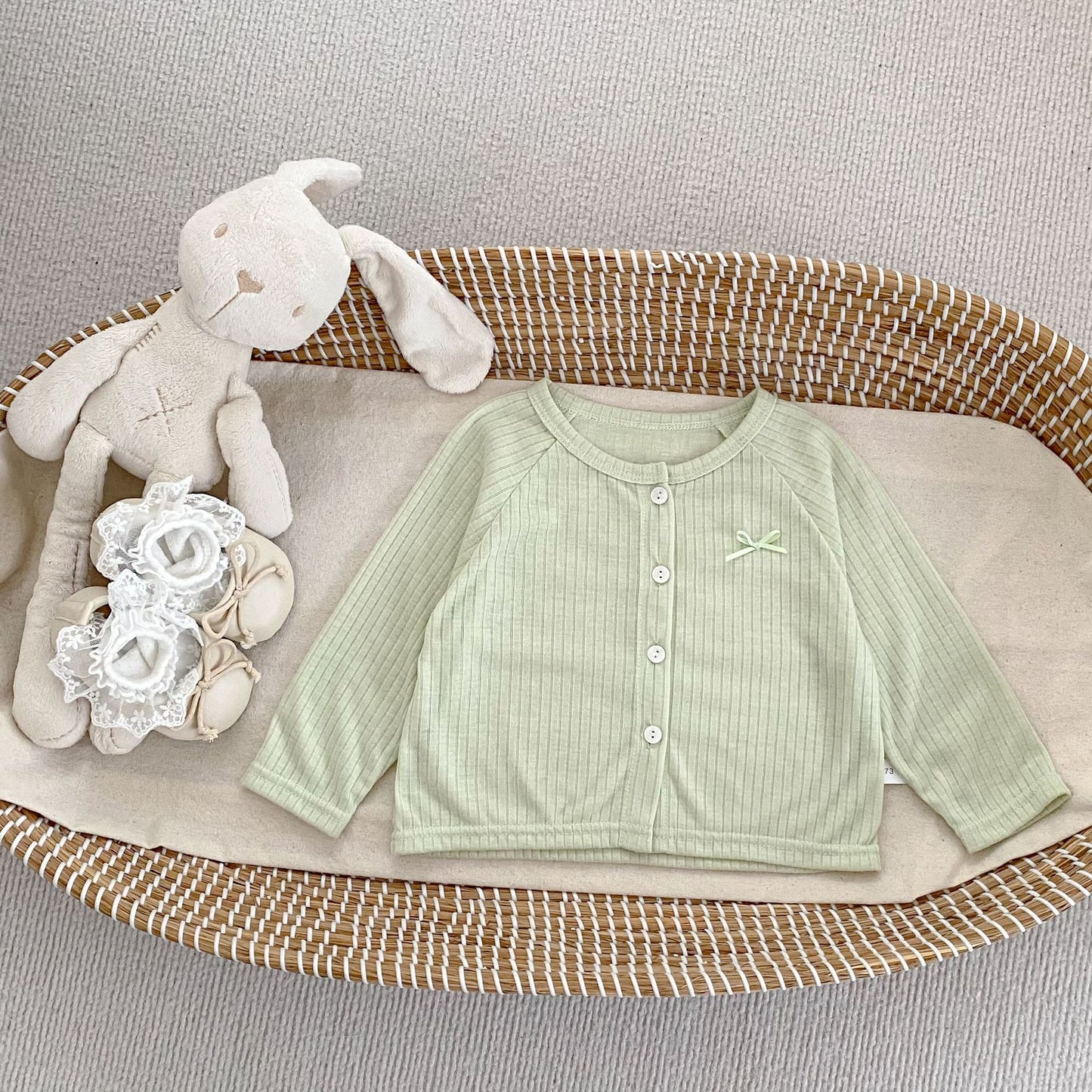 Summer Arrival Baby Girls Simple Long Sleeves Single Breasted Thin Knitted Top with Butterfly-bow, MyKids-USA®, Baby & Toddler Tops, MyKids-USA - Size/Age - 73 (6-9M) - Color - Green -  -  - TR2505152236-B