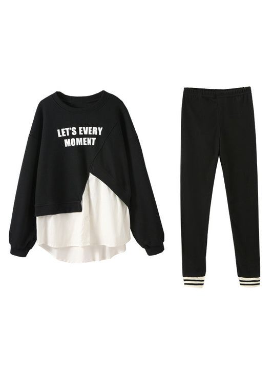 Girls Letters Words Printing Patchwork Design Tops Striped Pants Sets, MyKids-USA®, Baby & Toddler Outfits, MyKids-USA - Size/Age - 120 (5-7Y) - Color - Black -  -  - TR2311131627-A