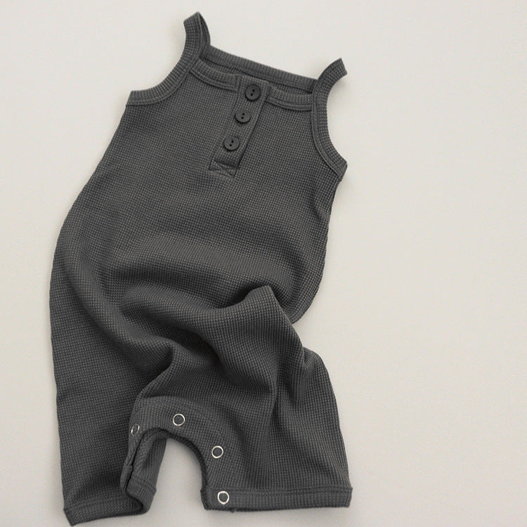 Summer Arrival Baby Sleeveless Plain Waffle Grid Rompers Bodysuits