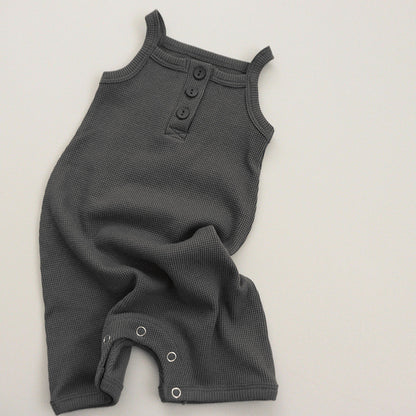 Summer Arrival Baby Sleeveless Plain Waffle Grid Rompers Bodysuits