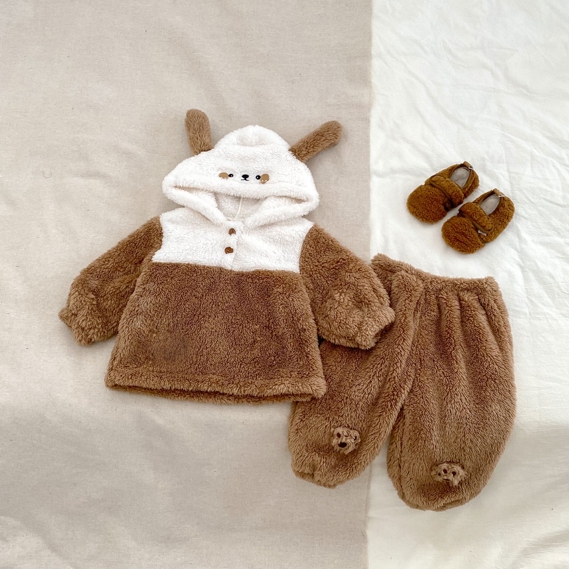 Winter and Spring Baby Kids Long Sleeves Cute Cartoon Pattern Top and Pants Fluffy Clothing Set, MyKids-USA®, Baby & Toddler Outfits, MyKids-USA - Size/Age - 73 (6-9M) - Color - Brown -  -  - TR2512031839-A