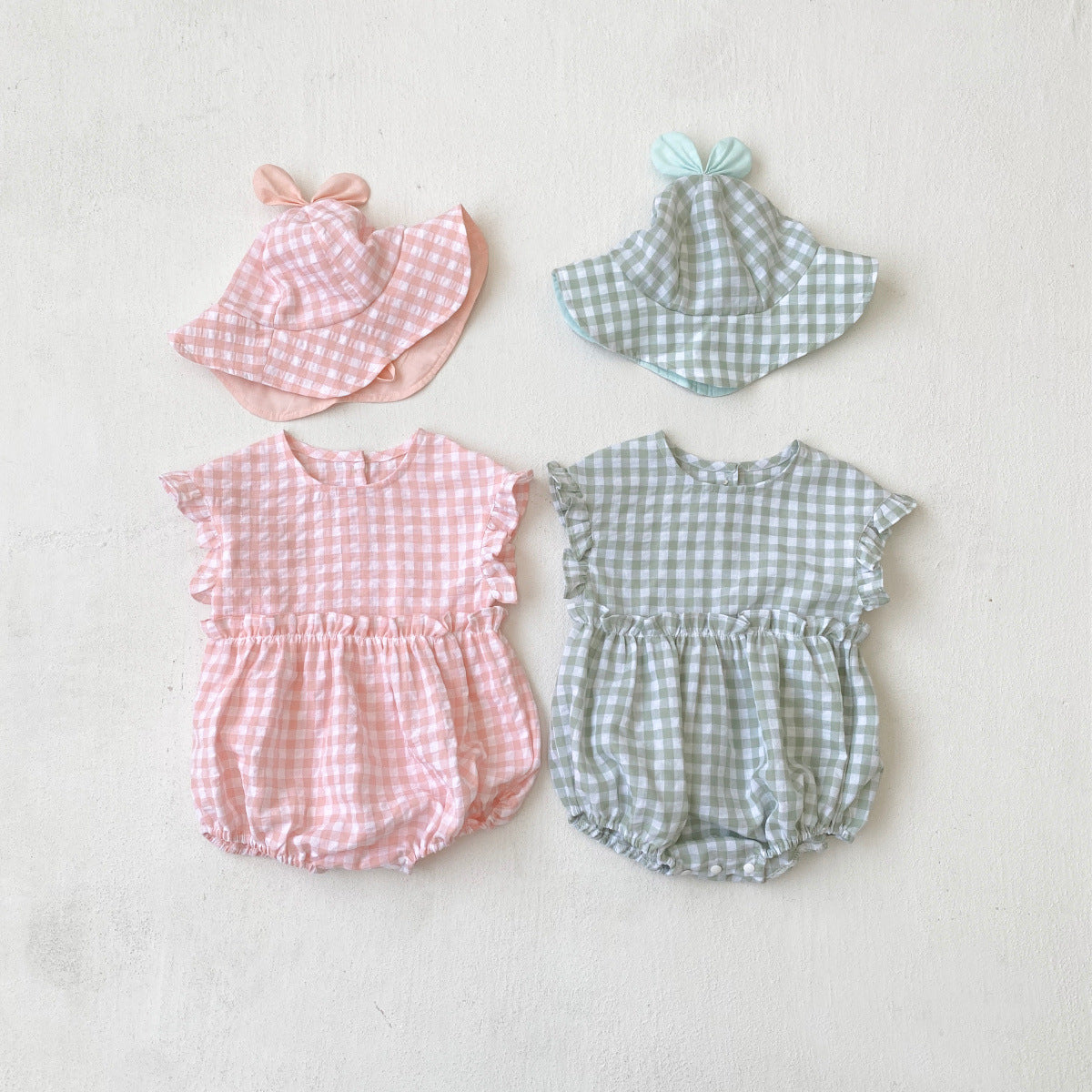 Summer Baby Kids Sleeveless Plaid Pattern Onesies and Hat Casual Clothing Set for Girls, MyKids-USA®, Baby & Toddler Outfits, MyKids-USA -  -  -  -  -  -  - 