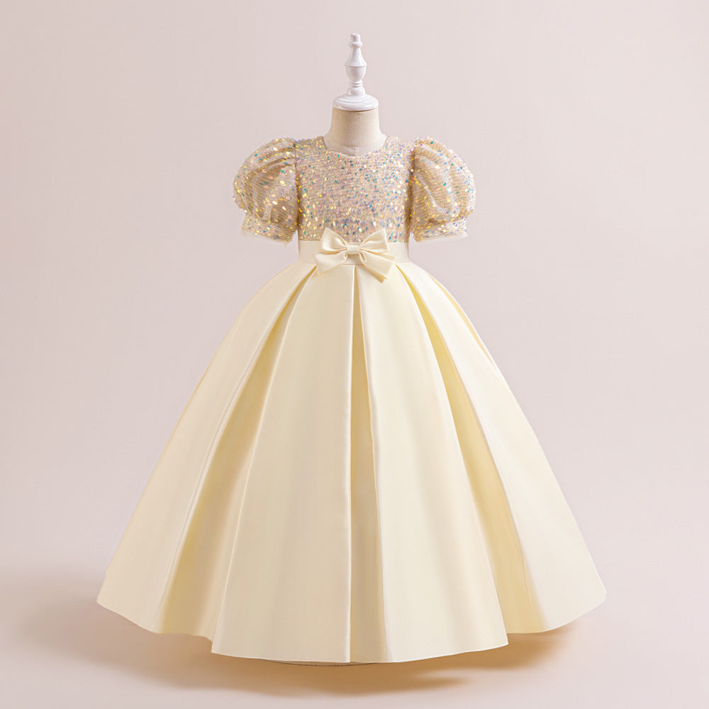 New Design Summer Baby Kids Girls Short Sleeves Glistening Sequin Festival Dress