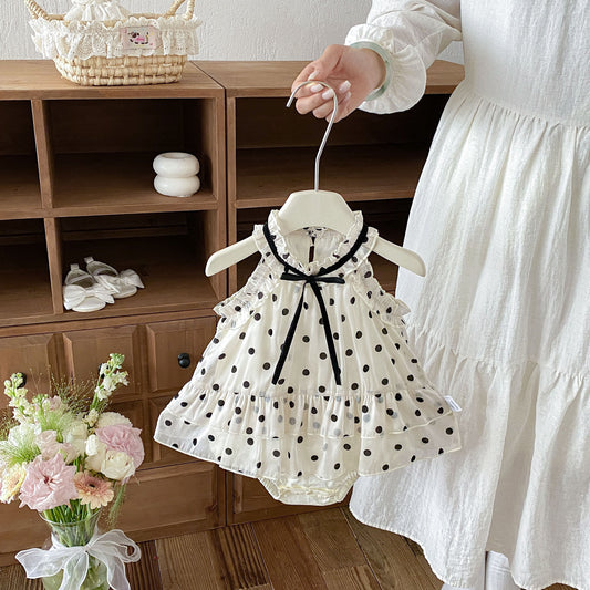 Summer Arrival Baby Girls Cute Beige Sleeveless Polka Dots Pattern Bodysuit