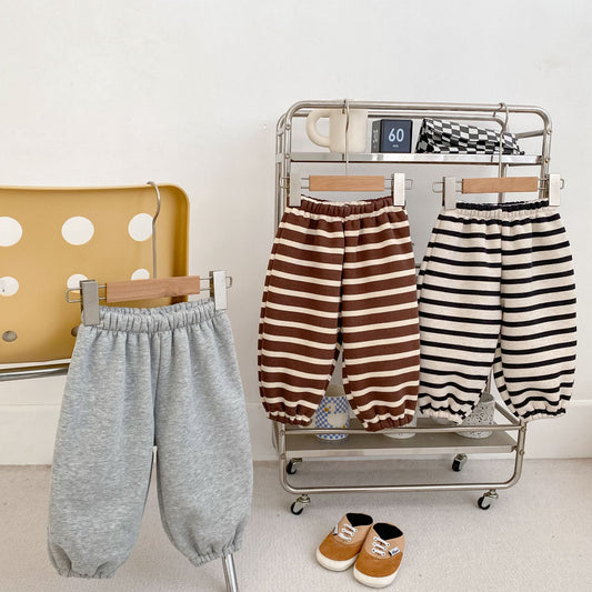 Autumn and Winter Arrival Casual Style Striped Pattern Fleece-Lined Pants for Baby and Kids, MyKids-USA®, Trousers, MyKids-USA -  -  -  -  -  -  - .