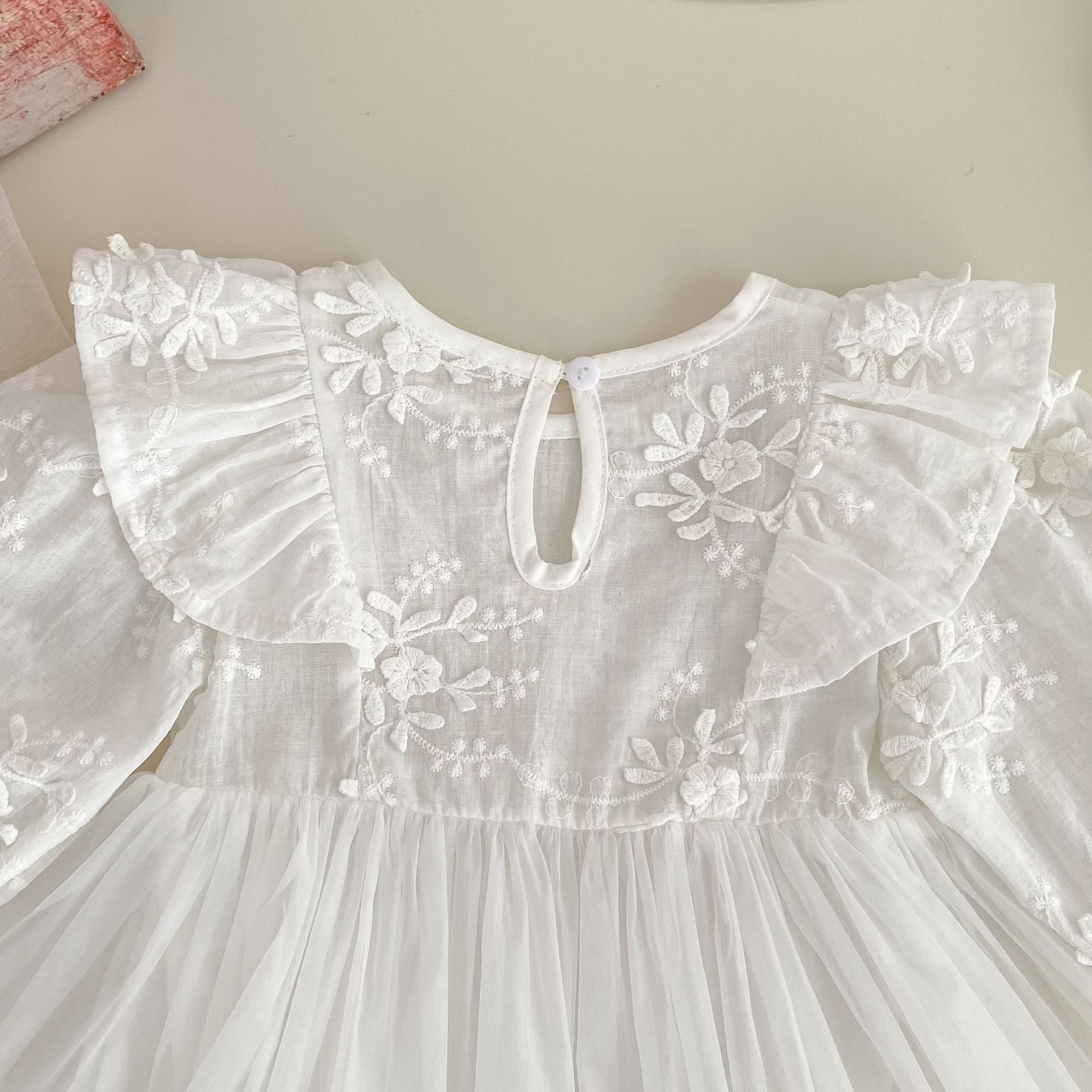 Baby Girls Solid Color Long Sleeves Flowers Pattern Tulle Onesies Dress, MyKids-USA®, Baby & Toddler Dresses, MyKids-USA -  -  -  -  -  -  - 