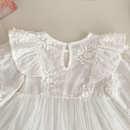 Baby Girls Solid Color Long Sleeves Flowers Pattern Tulle Onesies Dress, MyKids-USA®, Baby & Toddler Dresses, MyKids-USA -  -  -  -  -  -  - 