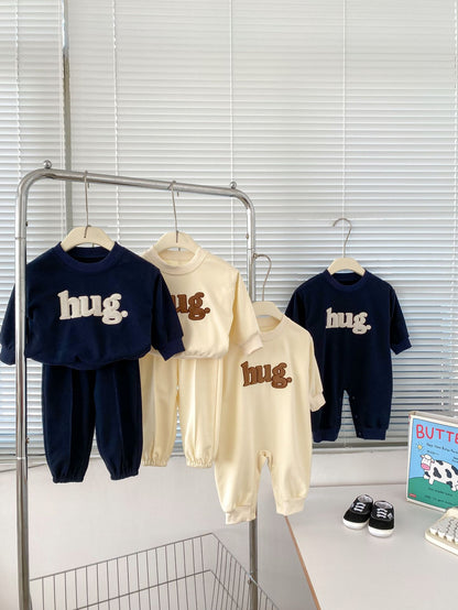 Spring Baby And Kids Unisex Letters Pattern Pullover Top And Pants, Romper Clothing Set