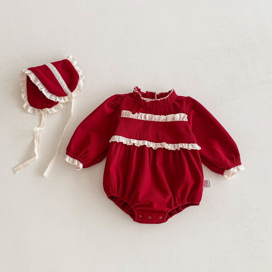 Autumn Arrival Baby Girls Long Sleeves Color Patchwork Corduroy Onesies, MyKids-USA®, Baby One-Pieces, MyKids-USA - Size/Age - 66 (3-6M) - Color - Red -  -  - TR2510292320-A