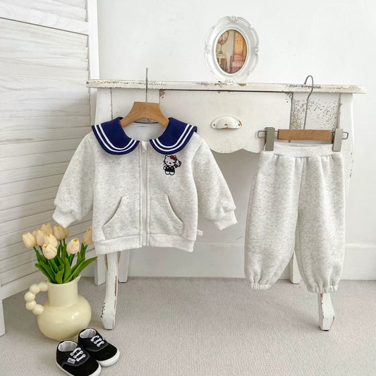 Spring and Autumn Baby Kids Girls Cartoon Pattern Preppy Coat and Solid Color Pants Clothing Set, MyKids-USA®, Baby & Toddler Outfits, MyKids-USA - Size/Age - 73 (6-9M) - Color - Beige -  -  - TR2509102235-A