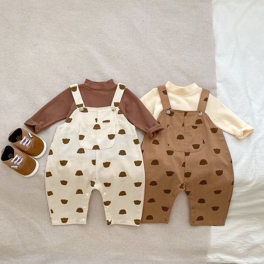 Cartoon Bear Pattern Overalls With Shirts Clothing Sets