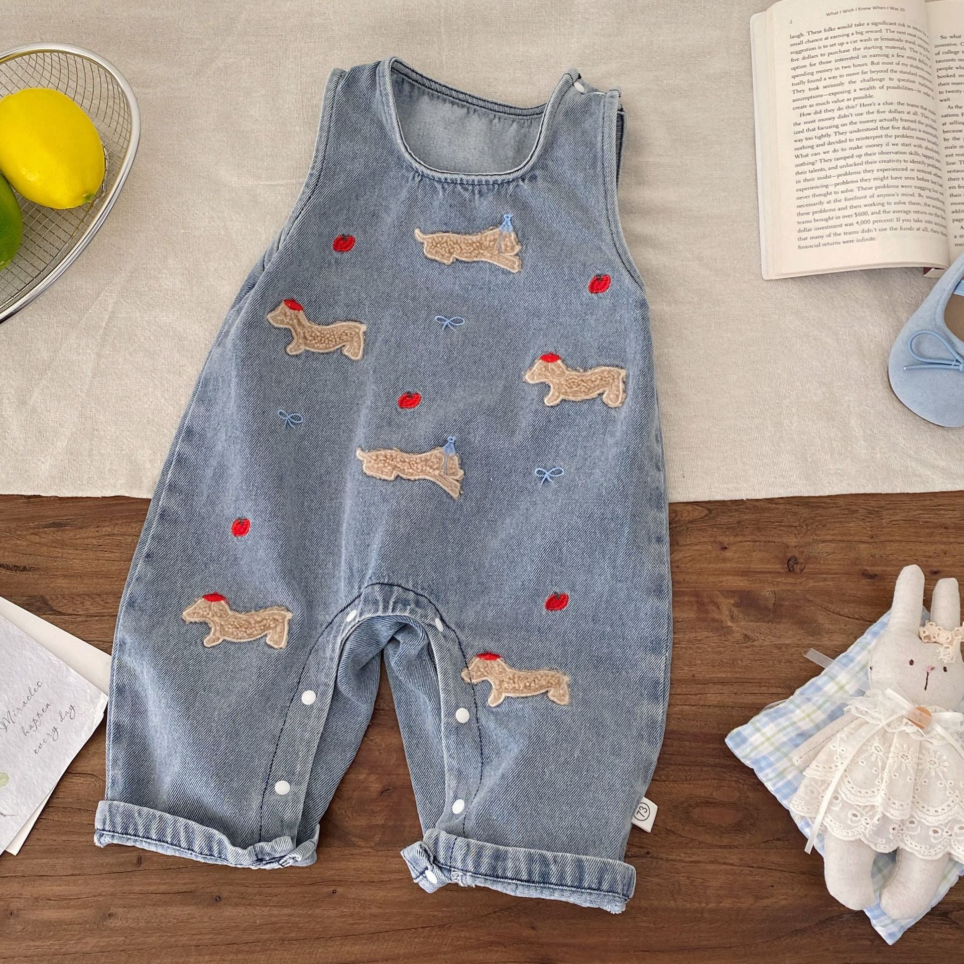 Spring and Autumn Baby Kids Girls Long Sleeves Cartoon Pattern Top and Denim Sleeveless Rompers Clothing Set, MyKids-USA®, Baby & Toddler Outfits, MyKids-USA -  -  -  -  -  -  - .