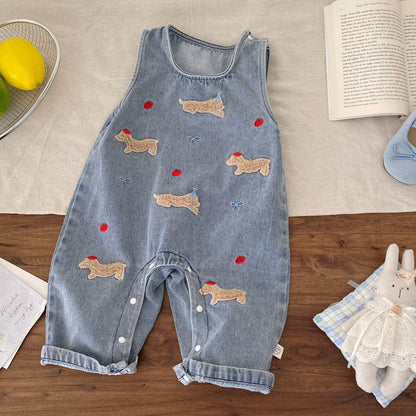 Spring and Autumn Baby Kids Girls Long Sleeves Cartoon Pattern Top and Denim Sleeveless Rompers Clothing Set, MyKids-USA®, Baby & Toddler Outfits, MyKids-USA -  -  -  -  -  -  - .