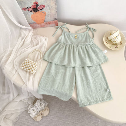 Summer Baby Kids Solid Color Sleeveless Top Vest with Pants Clothing Set for Girls, MyKids-USA®, Baby & Toddler Outfits, MyKids-USA - Size/Age - 73 (6-9M) - Color - Green -  -  - TR2505152242-C