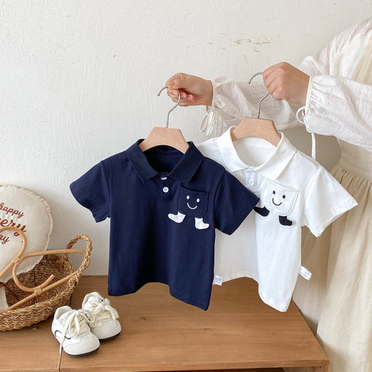Summer Kids Boys Casual and Versatile Short Sleeves Turn-down Collar Cartoon Pocket Polo Shirt, MyKids-USA®, Polos, MyKids-USA -  -  -  -  -  -  - .