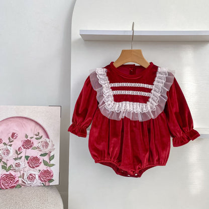 MyKids-USA® Autumn Lace Trim Baby Kids Girls Princess Long Sleeves Bodysuit