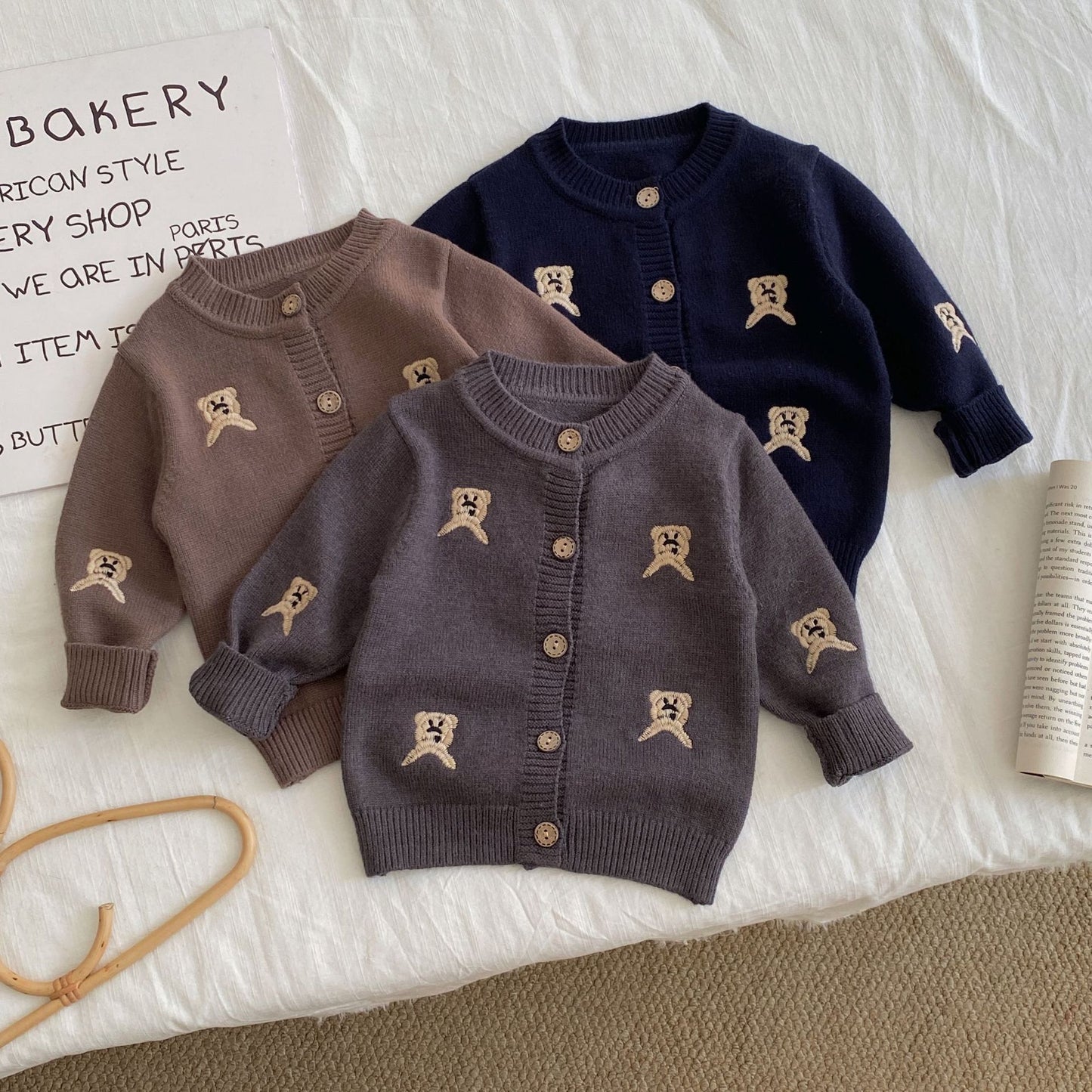 Autumn and Winter Arrival Baby Kids Unisex Embroidery Pattern Long Sleeves Casual Cardigan