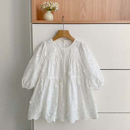 Arrival Spring and Autumn Flowers Pattern Baby Kids Girls Solid Color Onesies and Dress – Princess Sister Matching Set