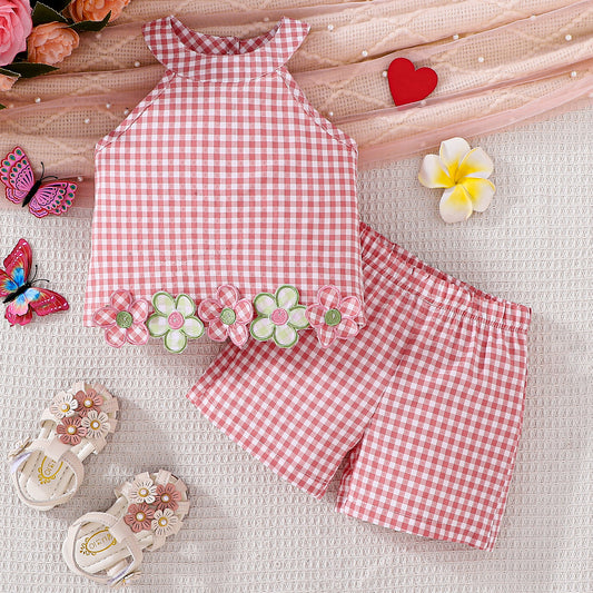 Design Summer Baby Kids Girls Sleeveless Floral Vest with Plaid Shorts Set, MyKids-USA®, Baby & Children's Outfits, MyKids-USA -  -  -  -  -  -  - .