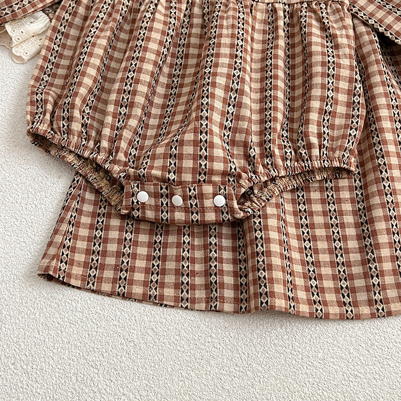 New Spring/Autumn Baby Vintage Plaid Onesies And Dress For Girls With Long Sleeves – Family Sister Matching Set