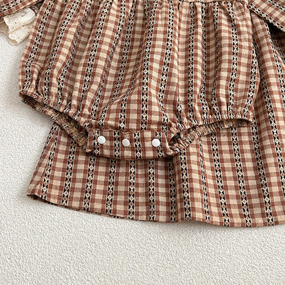 New Spring/Autumn Baby Vintage Plaid Onesies And Dress For Girls With Long Sleeves – Family Sister Matching Set