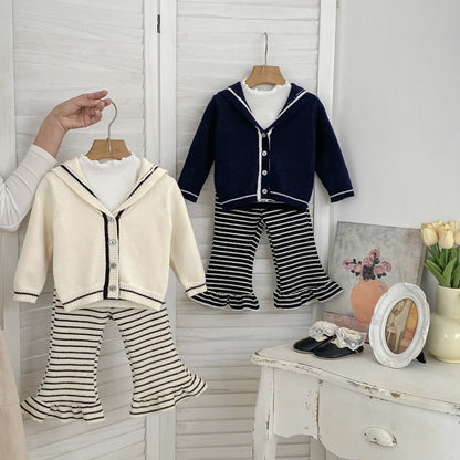 Spring Baby Kids Girls Long Sleeves Casual Cardigan and Striped Pants Knitted Clothing Set, MyKids-USA®, Baby & Toddler Outfits, MyKids-USA -  -  -  -  -  -  - .