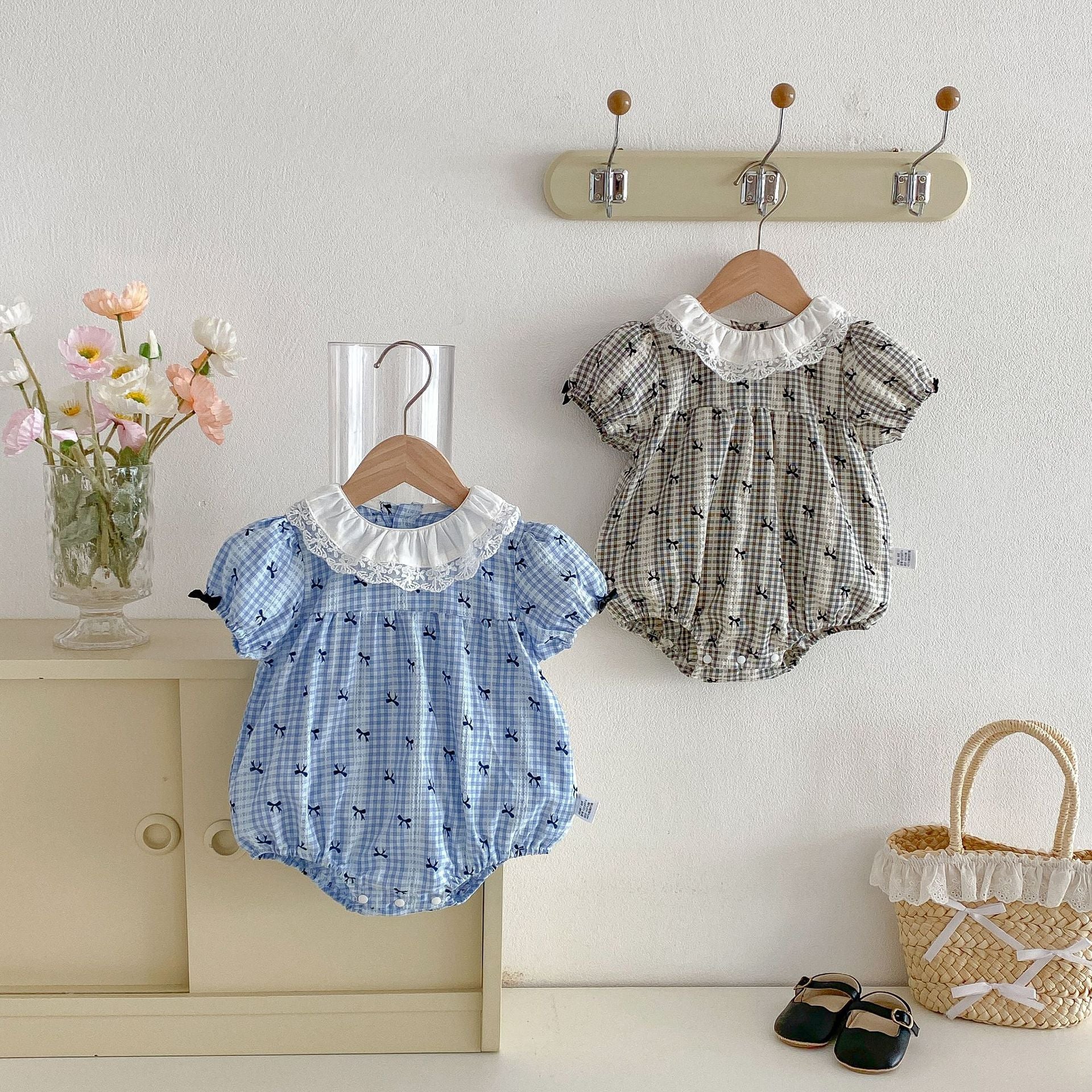 Summer Arrival Baby Girls Short Sleeves Plaid Pattern Vintage Bodysuit, MyKids-USA®, Baby One-Pieces, MyKids-USA -  -  -  -  -  -  - .