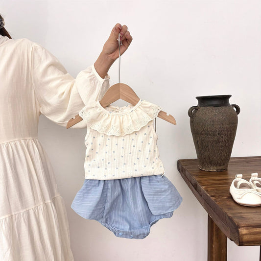 Summer Baby Kids Girls Sleeveless Cute Vest and Bloomers Clothing Set