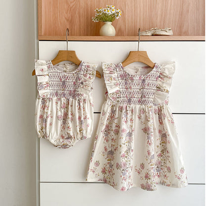Summer Girls Arrival Floral Pattern Fly Sleeves Onesies and Girls’ Dress – Princess Sister Matching Set, MyKids-USA®, Baby & Toddler Dresses, MyKids-USA -  -  -  -  -  -  - 