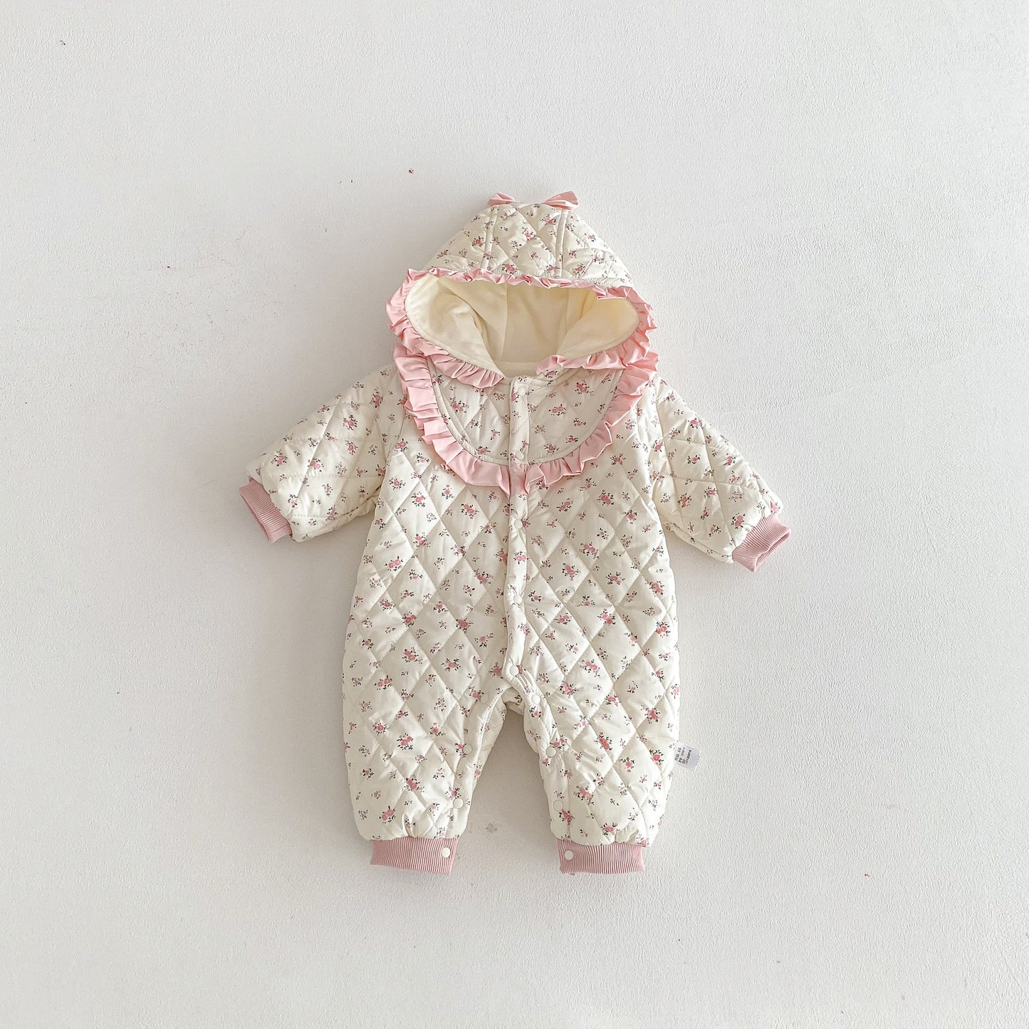 Winter Arrival Baby Girls Long Sleeves Floral Pattern Fleece-Lined Hooded Rompers, MyKids-USA®, Baby One-Pieces, MyKids-USA - Size/Age - 66 (3-6M) - Color - Beige -  -  - TR2512132131-A.