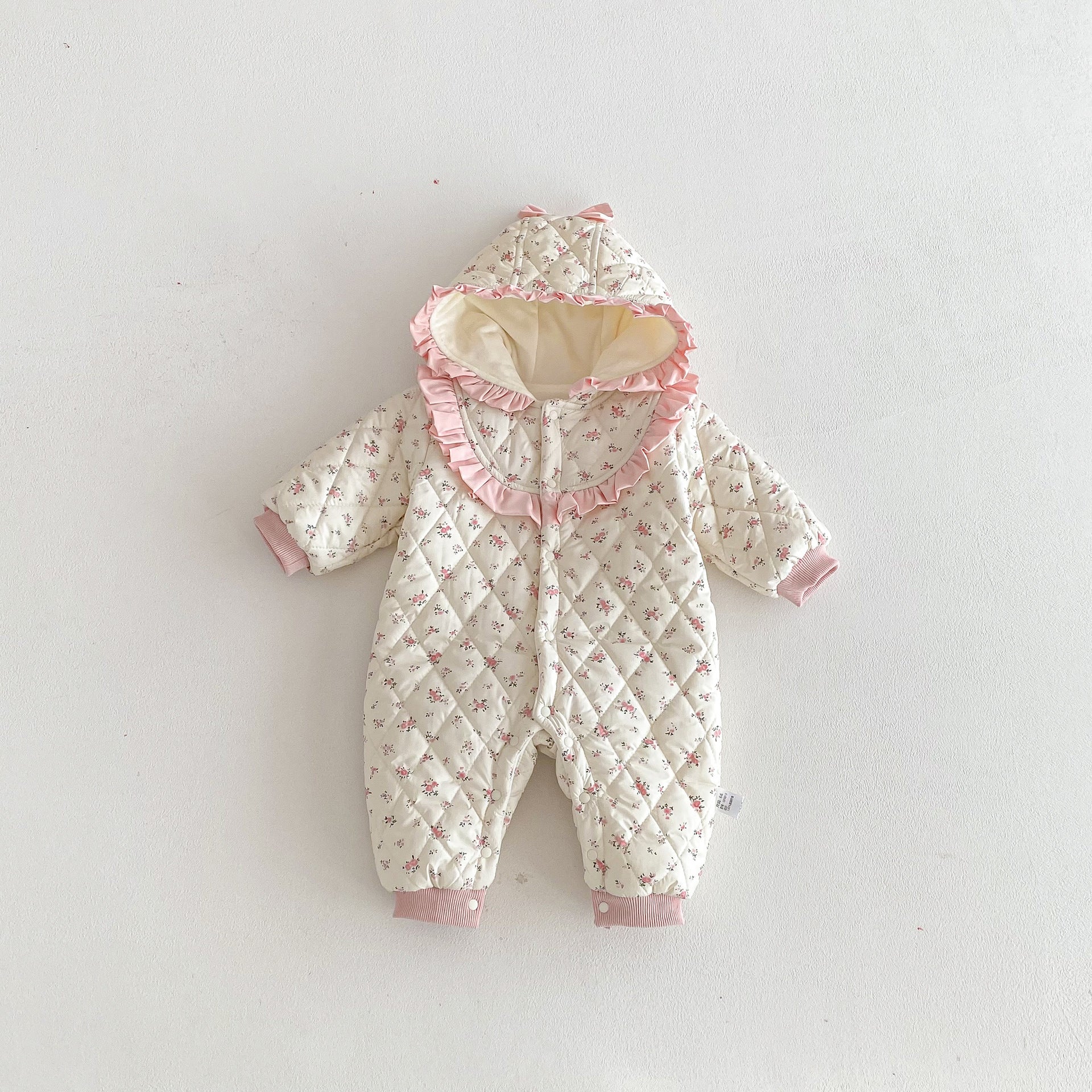 Winter Arrival Baby Girls Long Sleeves Floral Pattern Fleece-Lined Hooded Rompers, MyKids-USA®, Baby One-Pieces, MyKids-USA - Size/Age - 66 (3-6M) - Color - Beige -  -  - TR2512132131-A.