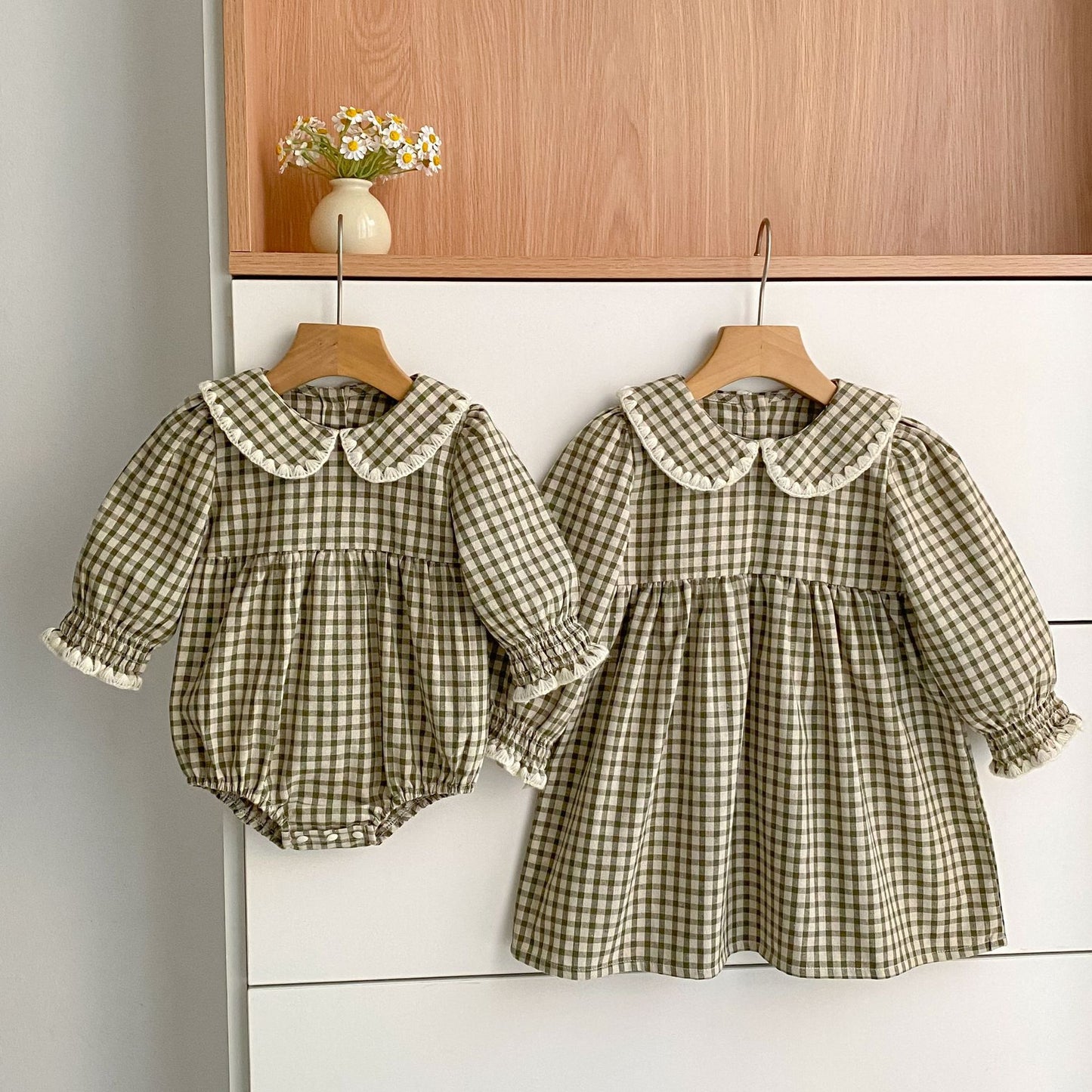 Arrival Spring and Autumn Plaid Pattern Baby Kids Girls Onesies and Dress – Princess Sister Matching Set