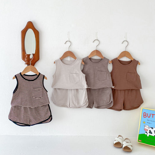 Spring Baby Kids Unisex Top Sleeveless Vest And Shorts Clothing Set