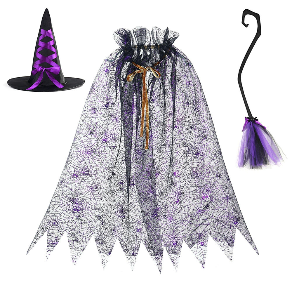 Arrival Dark Halloween Essential: Girls’ Witch Wizard Hat, Cloak, and Broom Set, MyKids-USA®, Costume Sets, MyKids-USA - Size/Age - Average - Color - Purple -  -  - TR2508202017-I.