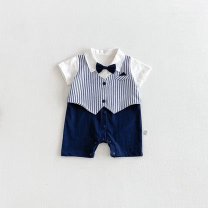 Summer Arrival Baby Boys Short Sleeves Color Patchwork Striped Rompers Bodysuits, MyKids-USA®, Baby & Children's One-Pieces, MyKids-USA - Size/Age - 66 (3-6M) - Color - Blue -  -  - TR2605242348-A.
