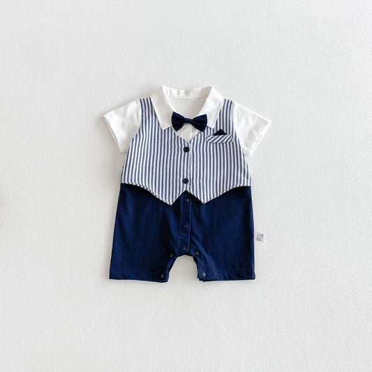 Summer Arrival Baby Boys Short Sleeves Color Patchwork Striped Rompers Bodysuits, MyKids-USA®, Baby & Children's One-Pieces, MyKids-USA - Size/Age - 66 (3-6M) - Color - Blue -  -  - TR2605242348-A.