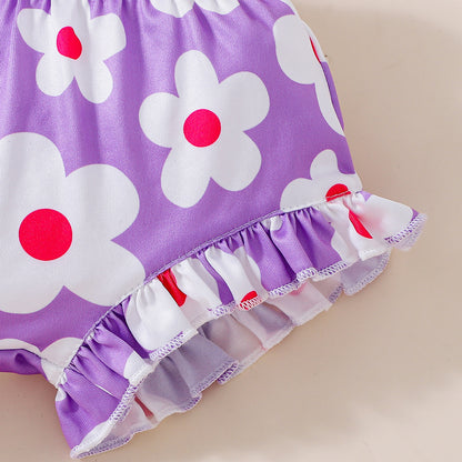Arrival Summer Baby Kids Girls Fly Sleeves Floral Pattern Onesies and Shorts Clothing Set