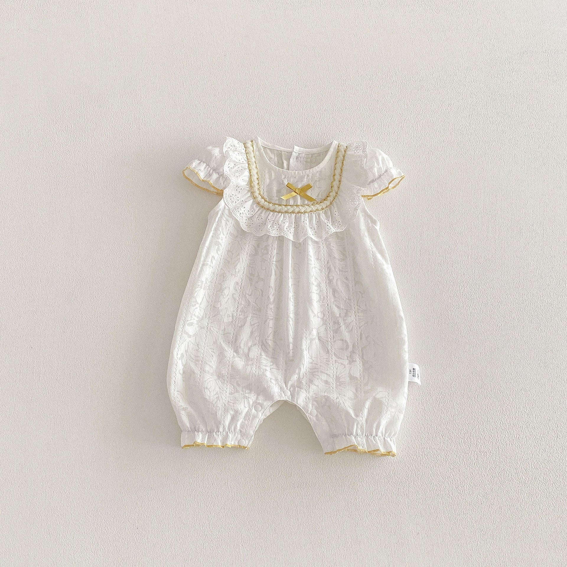 Summer Arrival Baby Girls Short Sleeves Flowers Pattern Rompers, MyKids-USA®, Baby One-Pieces, MyKids-USA - Size/Age - 66 (3-6M) - Color - Beige -  -  - TR2603302226-A.