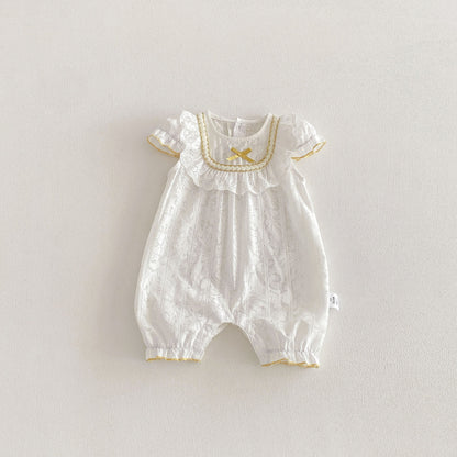 Summer Arrival Baby Girls Short Sleeves Flowers Pattern Rompers, MyKids-USA®, Baby One-Pieces, MyKids-USA - Size/Age - 66 (3-6M) - Color - Beige -  -  - TR2603302226-A.